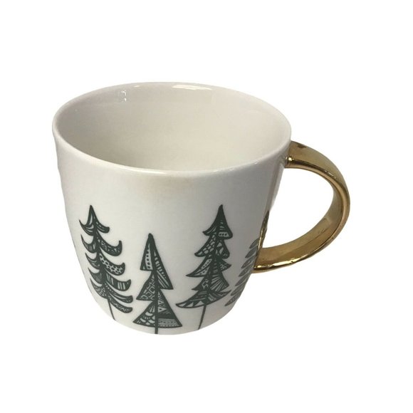 Starbucks Christmas Coffee Mug‎ White cup GreenTrees Gold Handle 3 1/2 X 4" 2015 - Picture 2 of 5